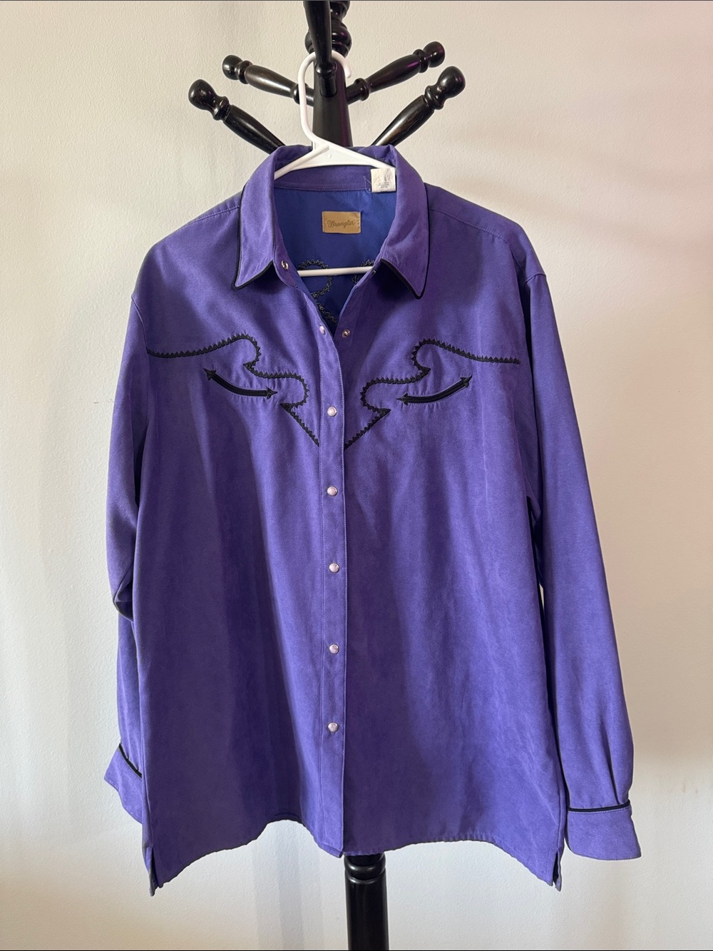 Purple Suede-Like Western Button-Up Shirt with Embroidered Yoke